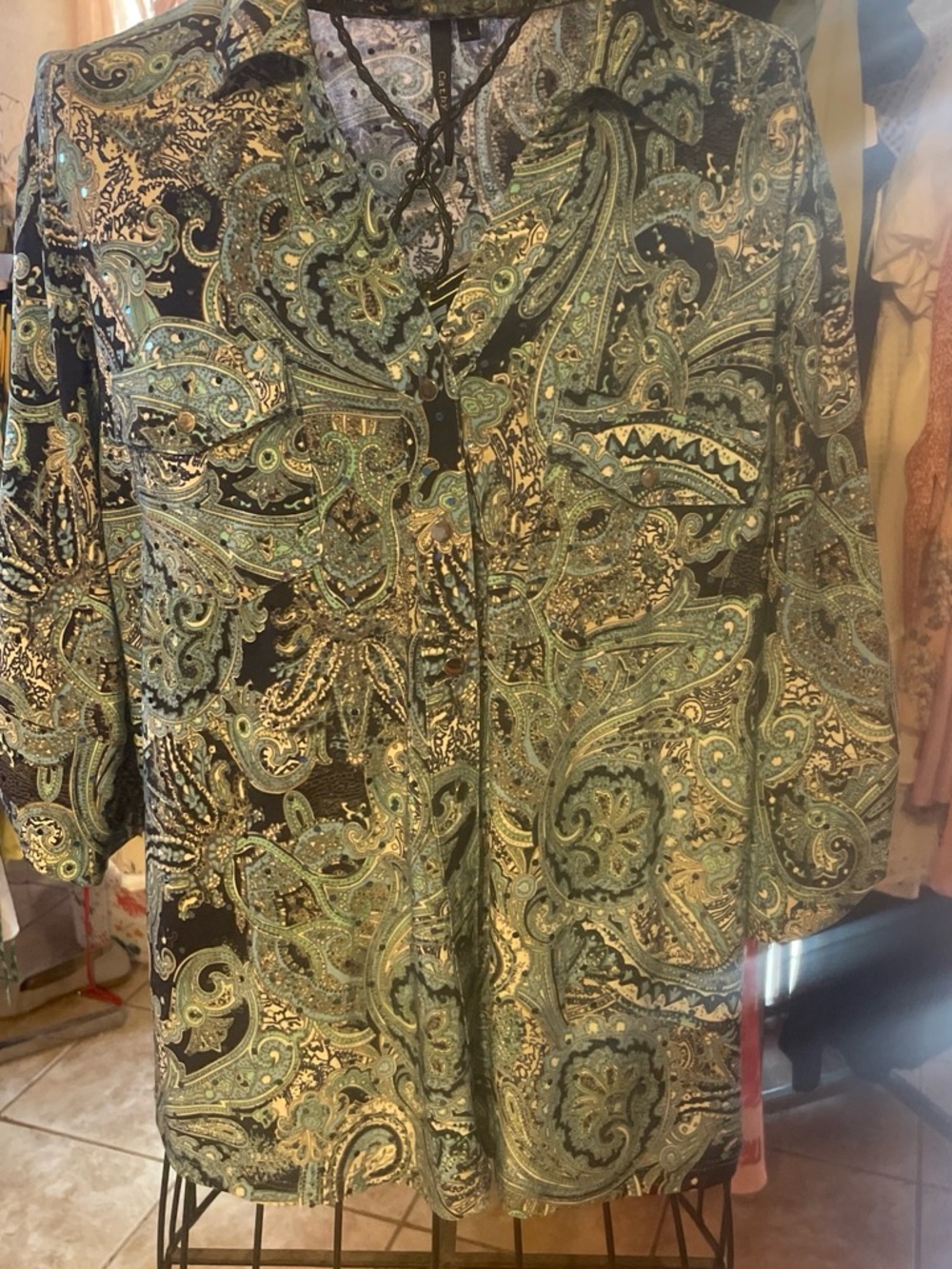 Paisley Button-Up Blouse in Blue